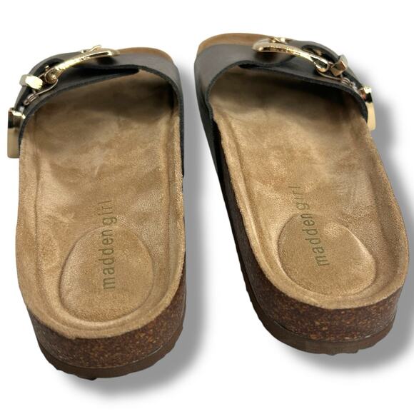 NEW Madden Girl Brookk Buckled Footbed Slides Size 6.5 Metallic Taupe Sandals - Picture 6 of 10